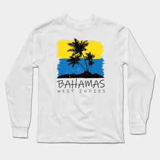 Bahamas National Colors with Palm Silhouette Long Sleeve T-Shirt